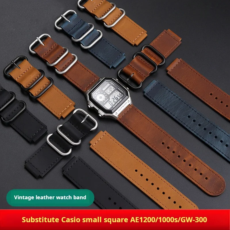 

18m Metal Stainless steel ring Men WatchBand For Casio W218H/AE-1200/1300/SGW-300 A159/A158 AQ-S810W Genuine leather watch strap