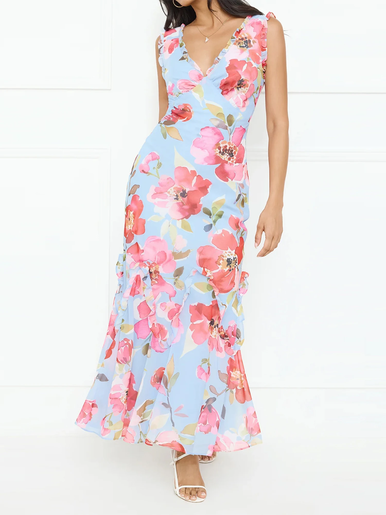 ชุดราตรีทรงเมอร์เมดผ้าลูกไม้หรูหรา ไหล่เฉียง แต่งระบาย คอวีหวาน สำหรับงานพิธีการหรืองานแต่งงาน