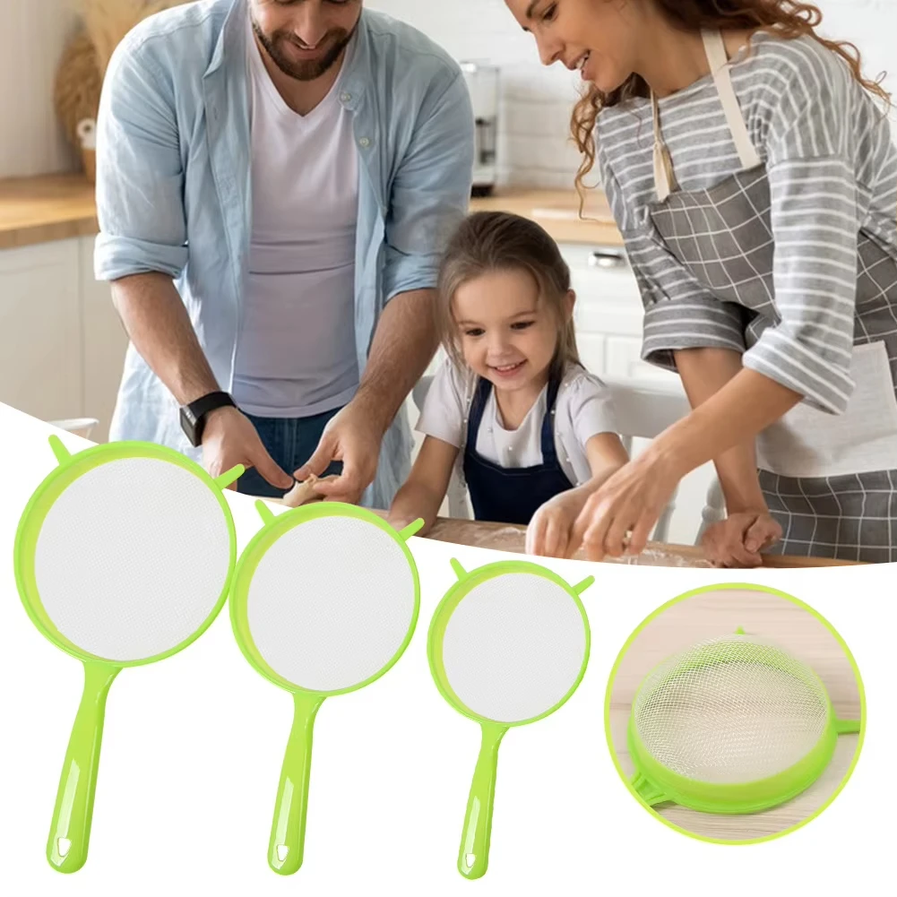 3 Pcs/Set Plastic Fine Mesh Juice Tea Scoop Strainer Colander Flour Sieve With Handle Kitchen Tools