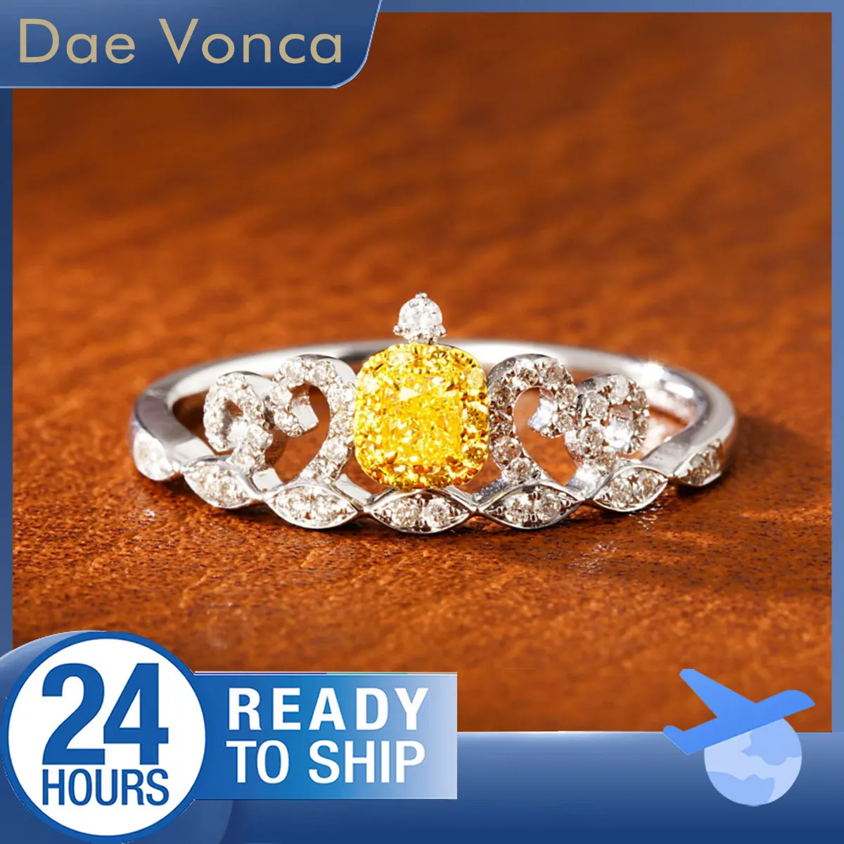 Cushion Cut Diamond Ring 18K White Gold Fancy Yellow Natural Diamond Vintage Crown Diamond Ring Diamond Jewelry For Women Gift