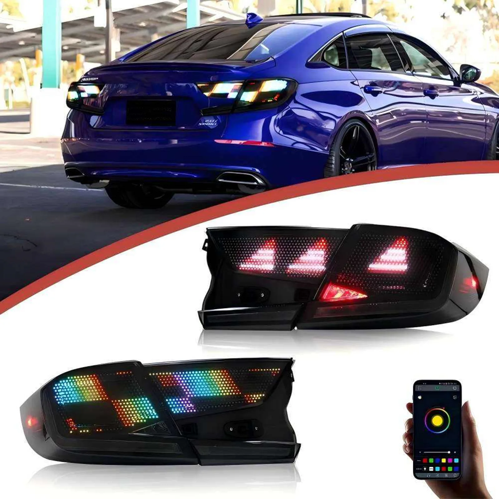 

Светодиодный задний фонарь RGB в сборе для Honda Accord 2018-2022, задний фонарь автомобиля с последовательным указателем поворота, динамическая анимация