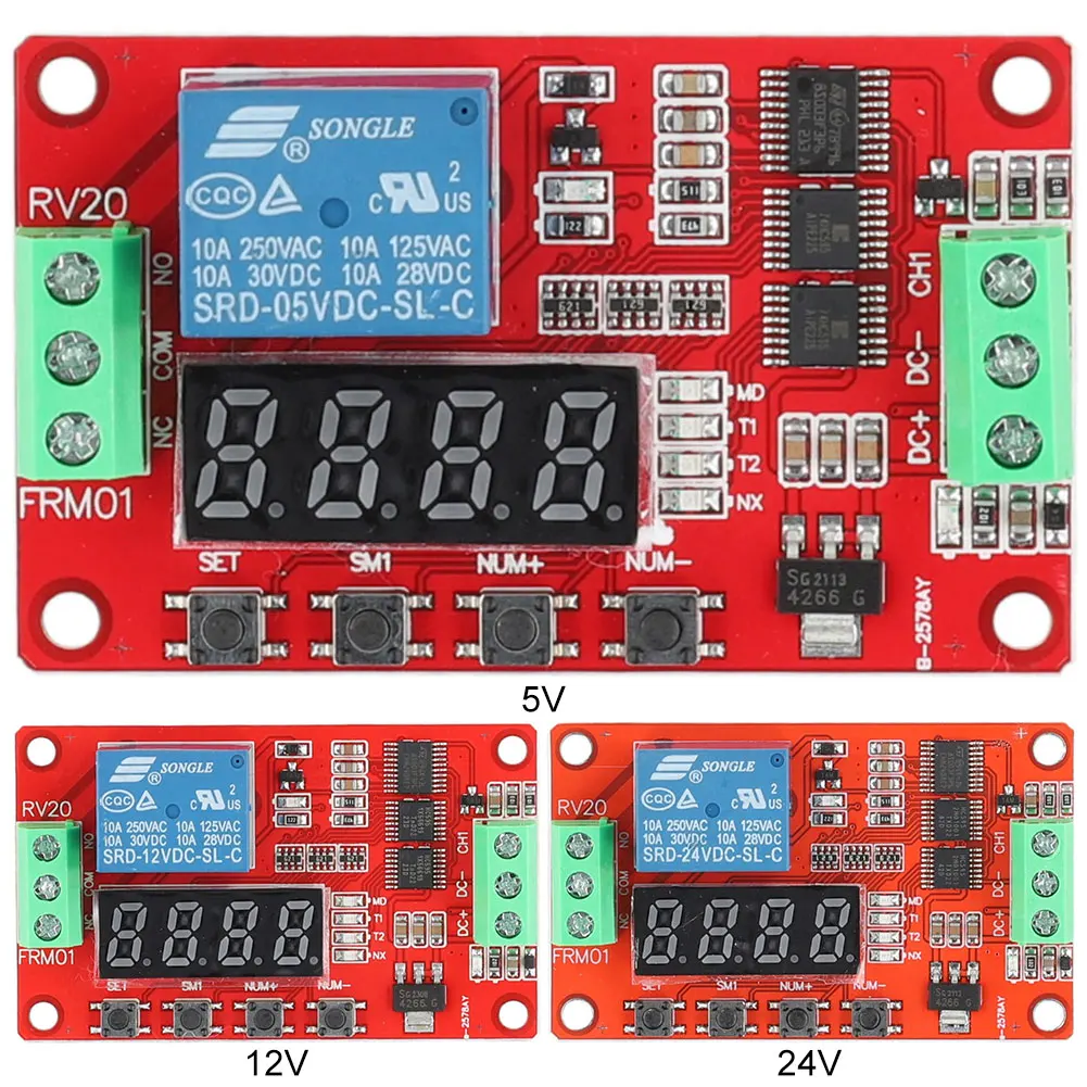 FRM01 LED Digital Time Delay Relay Module Infinite Loop Relay Module DC 5V 12V 24V1CH Loop Delay Self-Locking Timing Board