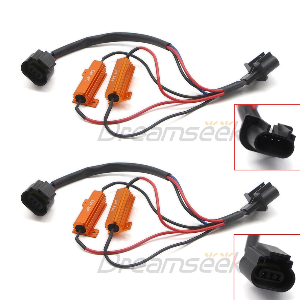 2Pcs 9008 H13 Load Resistor 50W 6ohm LED DRL Fog Turn Signal Light Error Free Anti Flicker Canbus Decoder HID Relay Harness Kit