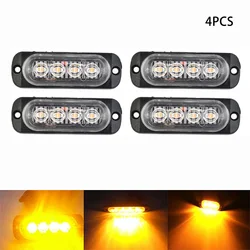 4pcs 4 Led Strobe Side Warning Lights 12V-24V Strobe Grille Flashing Lightbars Cars Truck Beacon Lamp Amber Traffic Lights