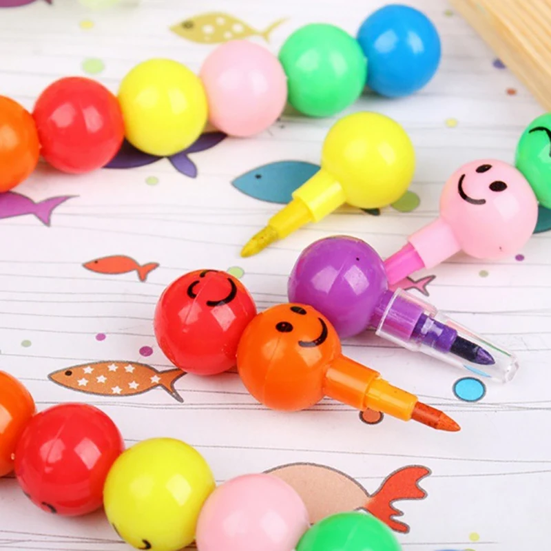 Creative Stationery Cartoon Cute Funny Expression Rock Sugar Gourd 7-color Smiley Face Sugar Gourd Crayon Stationery