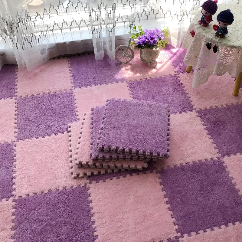 

Soft Plush Children's Floor Mat Children's Room Warm Carpet Anti-slip Interlocking Sport Floor Tiles for Living Room and Bedroom