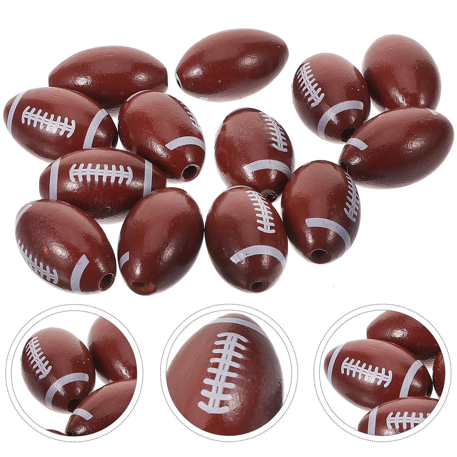 

50 Pcs Rugby Wooden Beads Jewelry Making Charms Bracelet Spacer Key Fob Bulk Football DIY Pendant