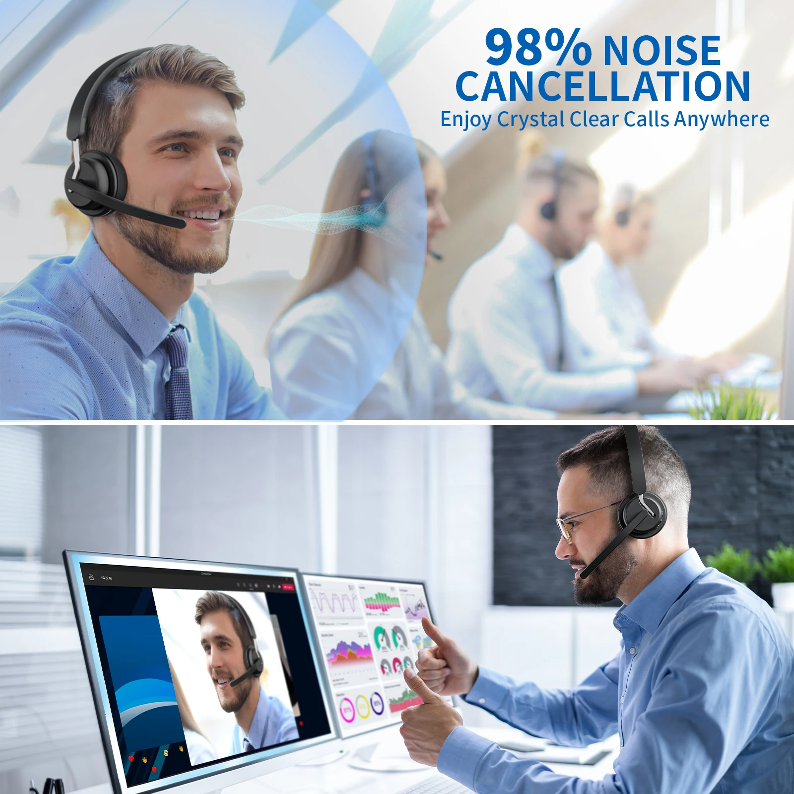 AWATRUE EH11 Kabelloses Bluetooth-Headset mit AI-Geräuschunterdrückung, Mikrofon und Ladestation, 2,4 GHz kabelloser Kopfhörer mit USB-Dongle – Detail 2