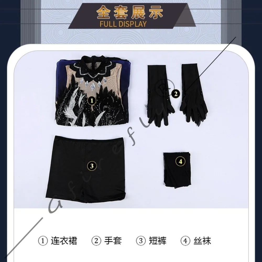 Medalist Hikaru Oosaki Cosplay Costume Figure Skating Dress Black Tulle Skirt with Gloves Adult Women Halloween Comic Con Outfit