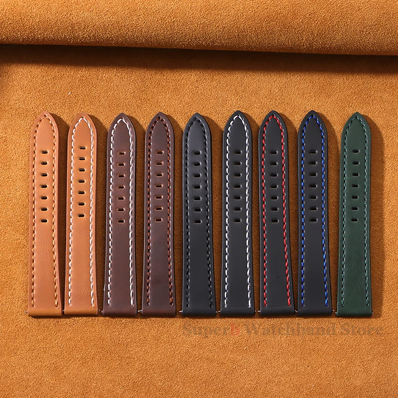 Ремешок для часов 18 мм, 20 мм, 22 мм, 24 мм, винтажный кожаный ремешок для часов Seiko, быстросъемные универсальные браслеты для умных часов