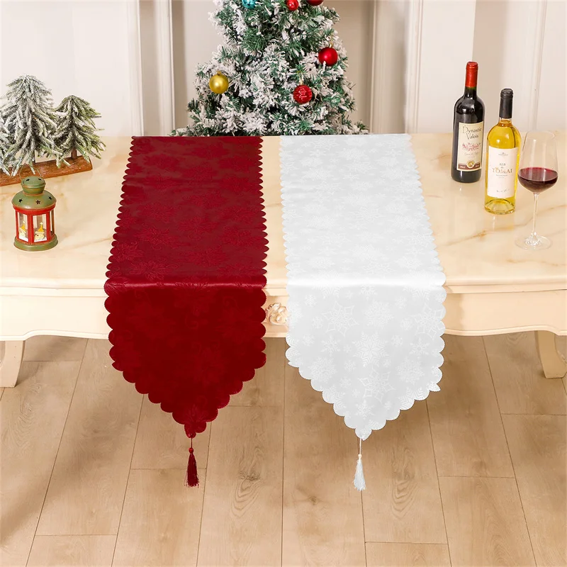 Holiday Party Disposable Decoration Table Flag Christmas Printed Polyester Table Runner Santa Claus Thin Banquet 35*180cm