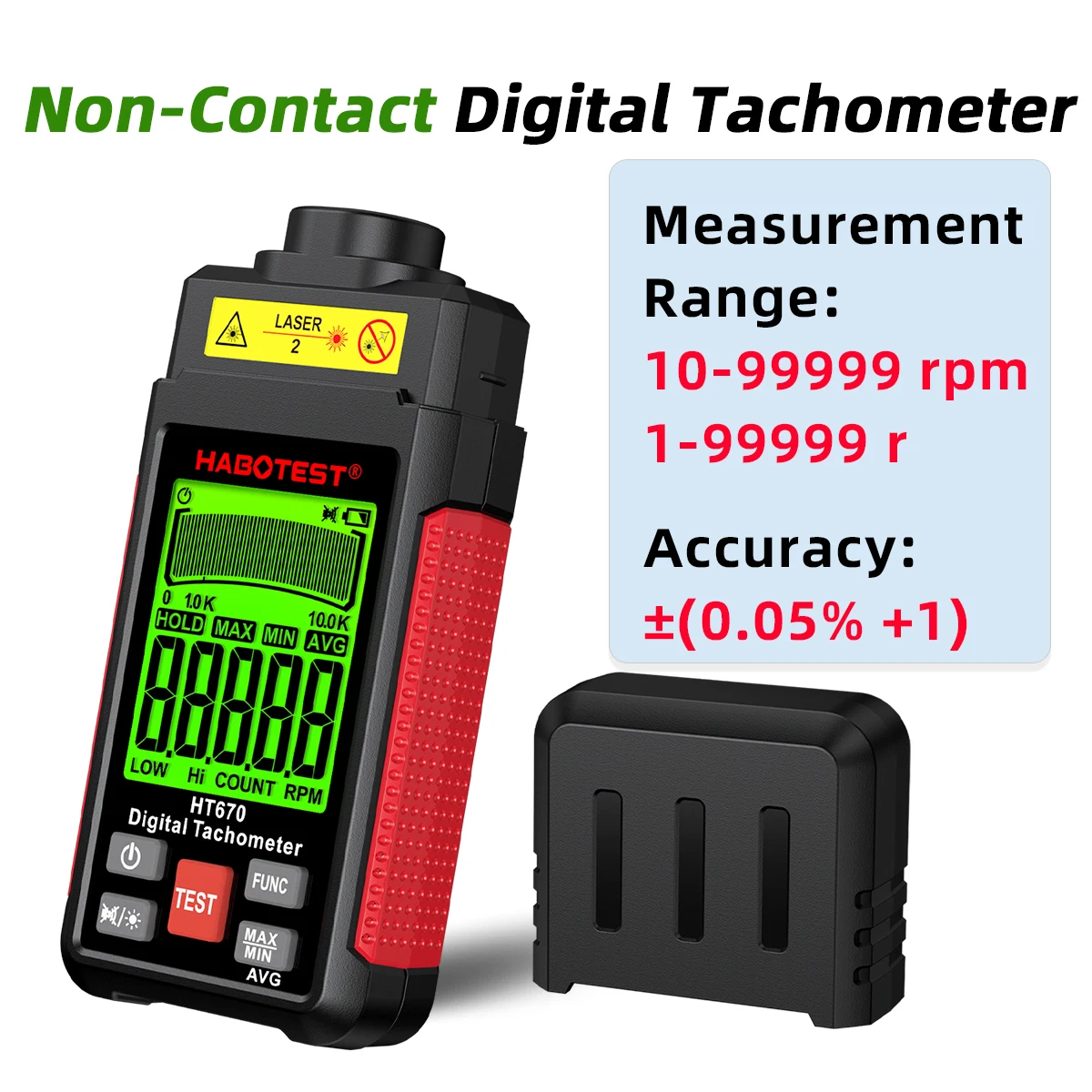 Cyfrowy tachometr HT670 2.5-99999 obr./min Bezdotykowy, precyzyjny tachometr do pomiaru prędkości obrotowej silnika