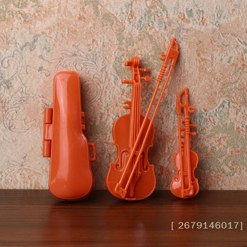 【YY26】Dollhouse Vintage Miniature Violin Set Dollhouse Instrument Decoration Micro Scene Photo Props Kid Pretend Play Toys