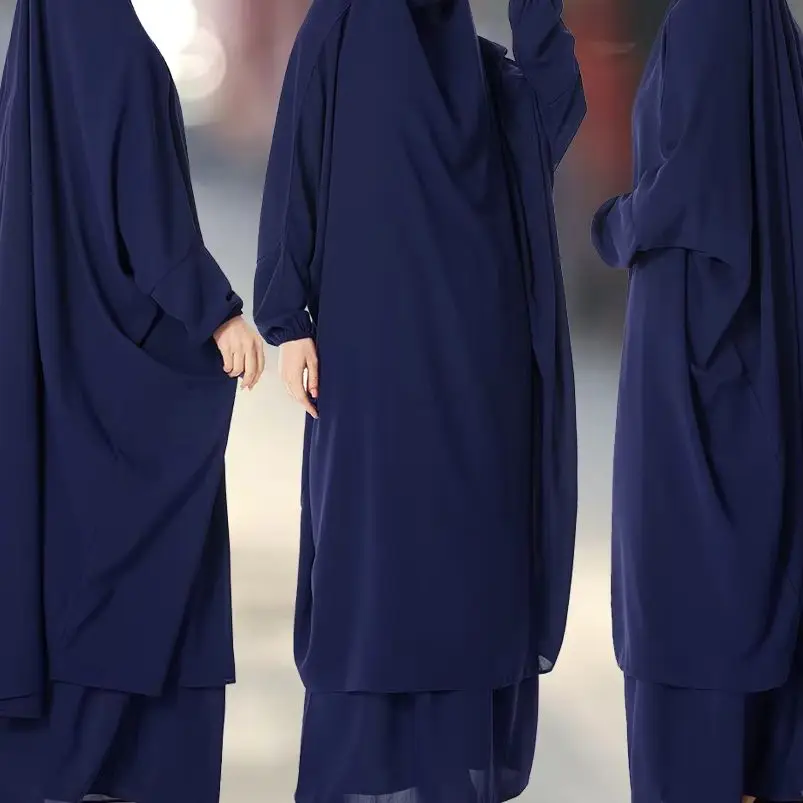 

Eid Hooded Abaya Khimar Jalabiya 2PCS Set Women Muslim Prayer Dress Skirt Ramadan Turkey Robe Kaftan Islam Clothing Jalabiya