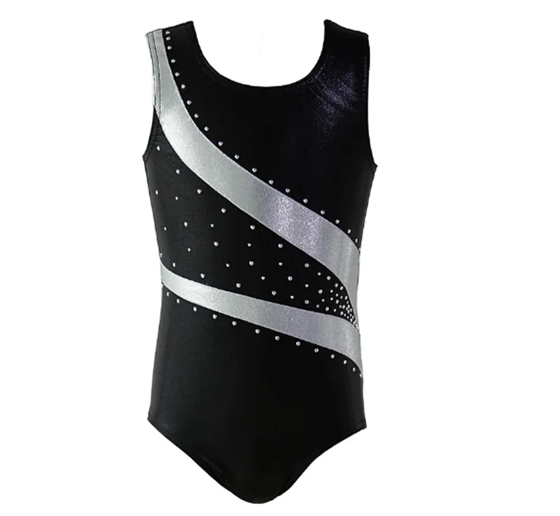 Hot Sale New Coming High Quality Spandex Kids Girls Children Silver Sleeveless Rhythmic Gymnastics Wear Leotards