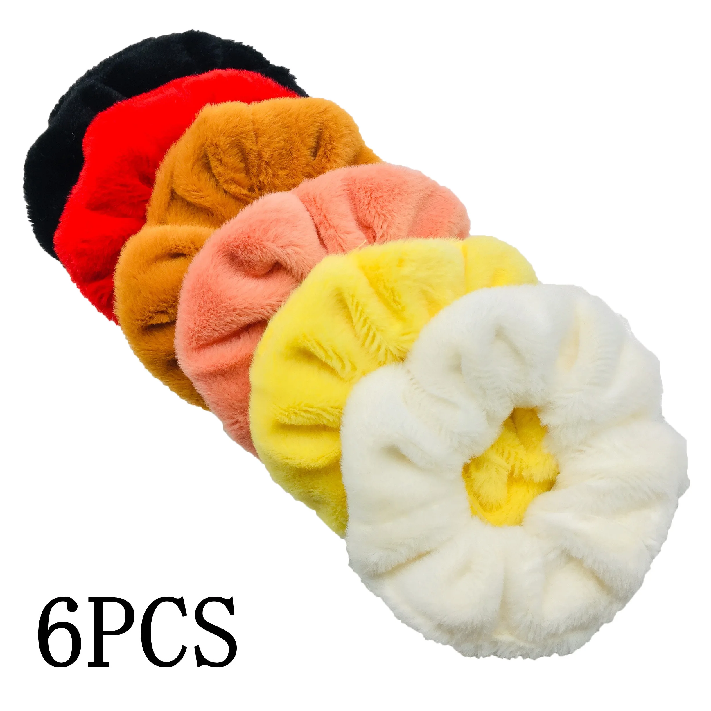 6/1pc Hair Scrunchies Furry Elastic Band Women Girl Ponytail Holder Rubber Ties Accessories Plush Fake Fur Soft Chiffon Headband