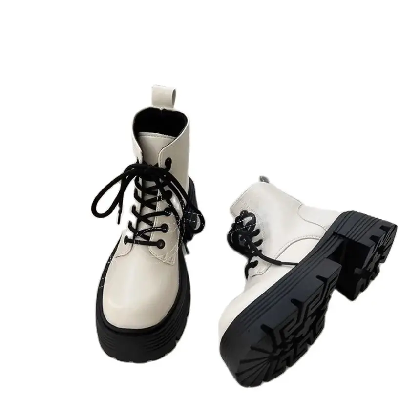 White Black Heel Cross Tied Pumps Round Toe Squre Heel High Heel Round Toe Shoes for Women High Heels 2023 New Zapatillas Mujer image 6