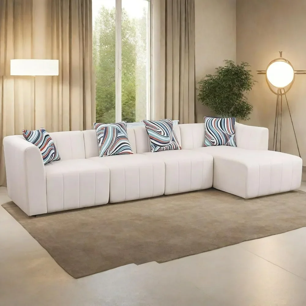 L-shaped Couch Modular Sectional Sofa Set Sofa Modern Sectional for Living Room, Bedroom, Office, Leather Beige Couch Sets