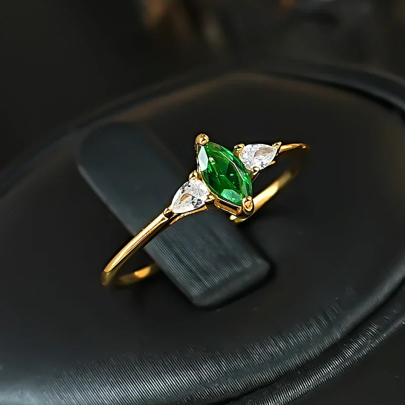 Light luxury green tourmaline horse eye 925 silver ring set with high carbon diamond, compact and versatile,elegant and feminine