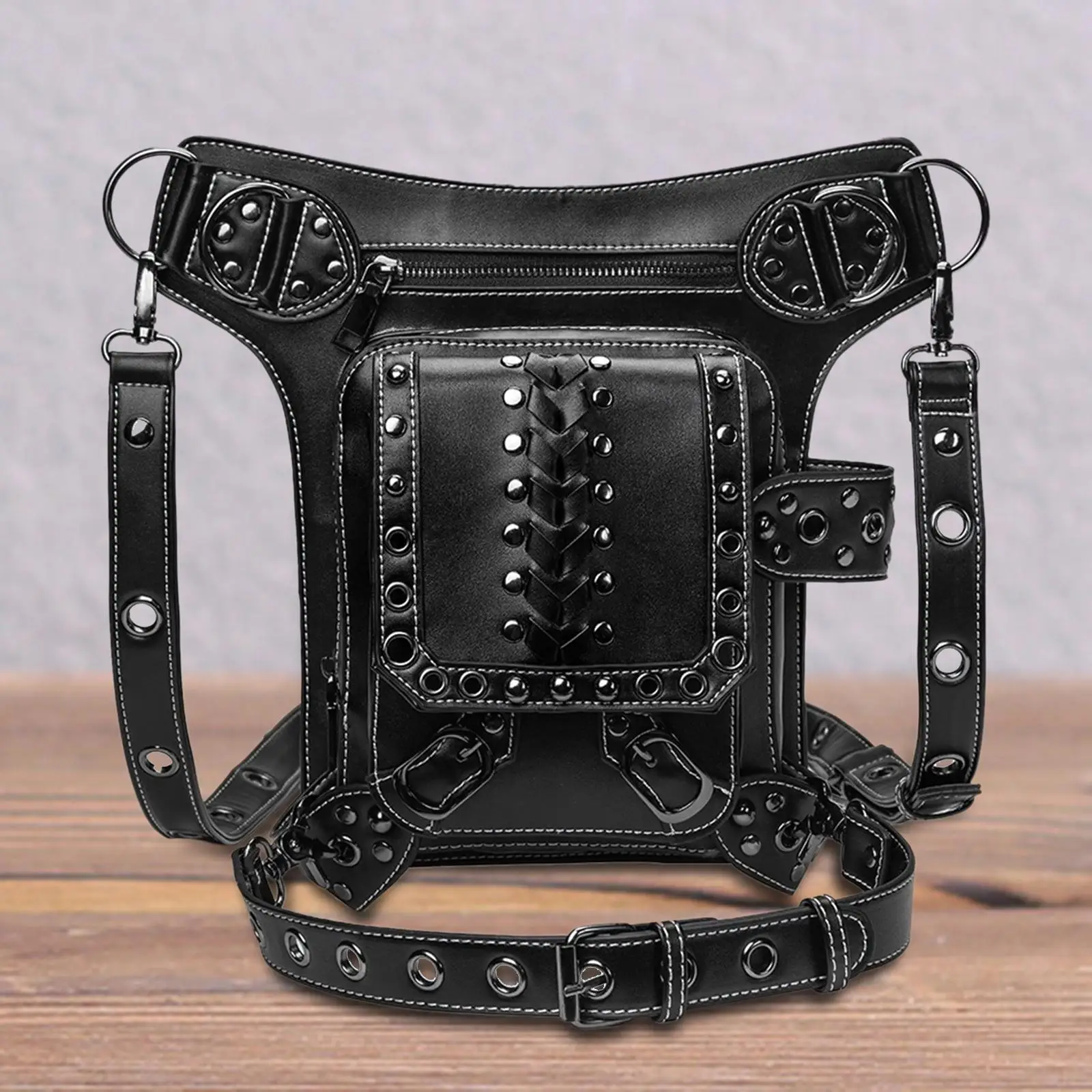 Gothic Steampunk Waist Bag Thigh Leg PU Leather Messenger Bag Satchel Shoulder Bag for Hiking Travel Backpacking Camping