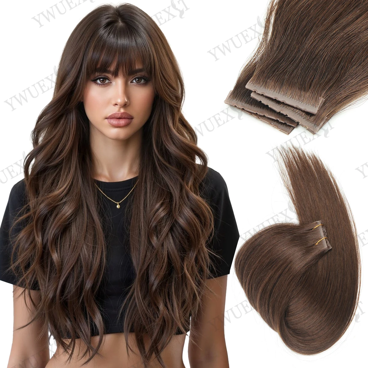 

Невидимые наращивание волос с двойными вкладками, 100% человеческие волосы, длина 12-24 дюйма, темно-коричневая лента из искусственной кожи и система утка с микрокольцами