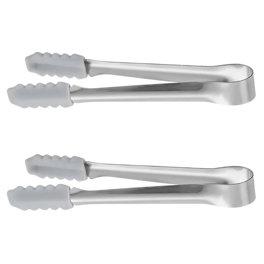 

2pcs Stainless Steel Ice Cube Tongs Multi-Function Food Serving Tool Silicone Mini Bbq Tong For Camping Kitchen Use