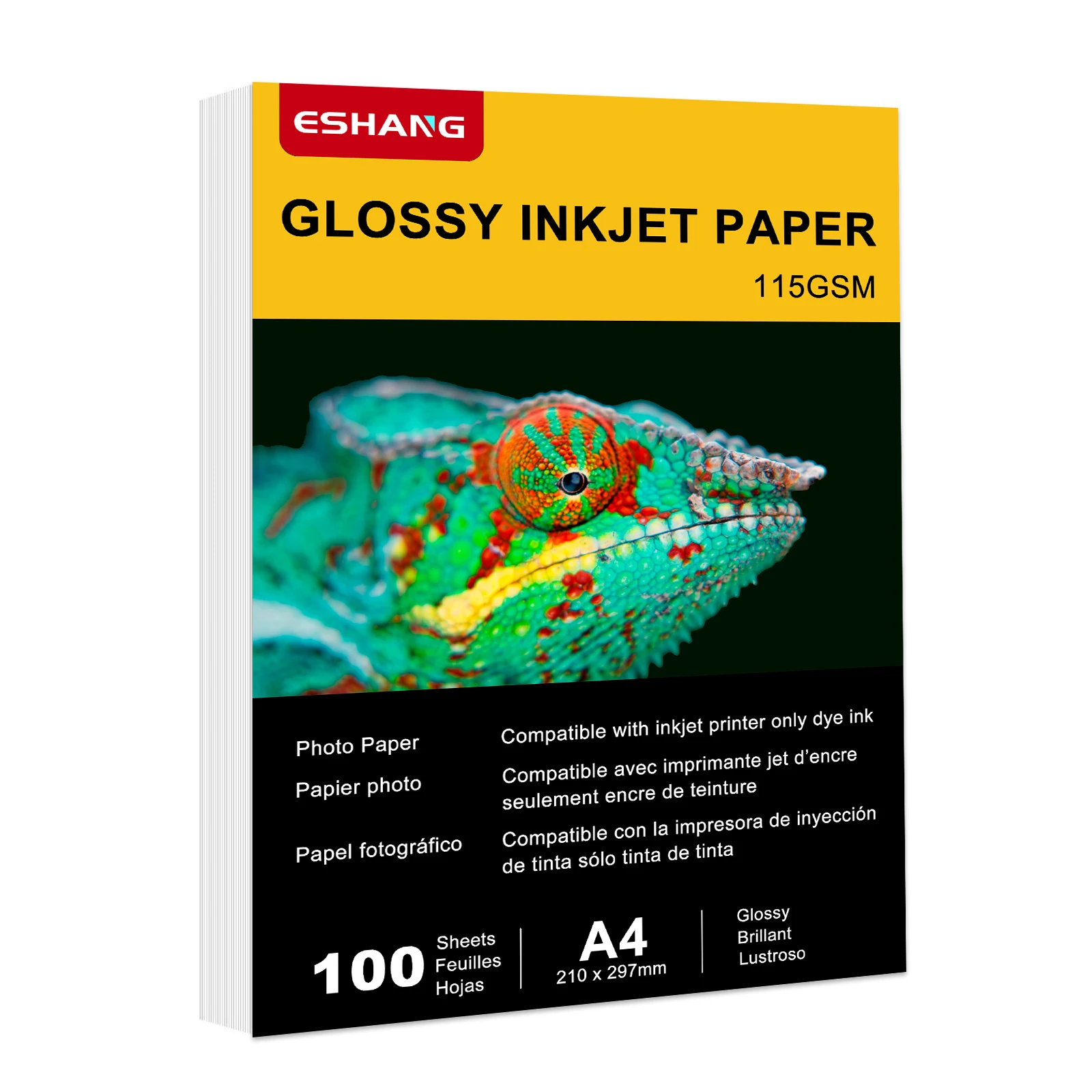 ESHANG A4 High Glossy Thin Inkjet Paper A4/8.5x11 Inches 100 Sheets Compatible with Inkjet Printer Use DYE INK 115gsm