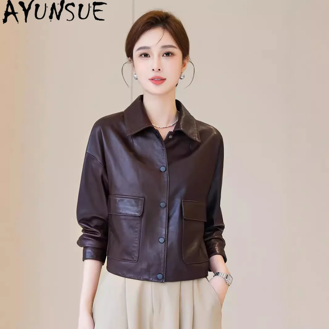 AYUNSUE Real Leather Jacket Women 2025 Genuine Sheepskin Coat Motocycle Jackets Streetwear Spring Autumn Clothes Jaqueta Couro