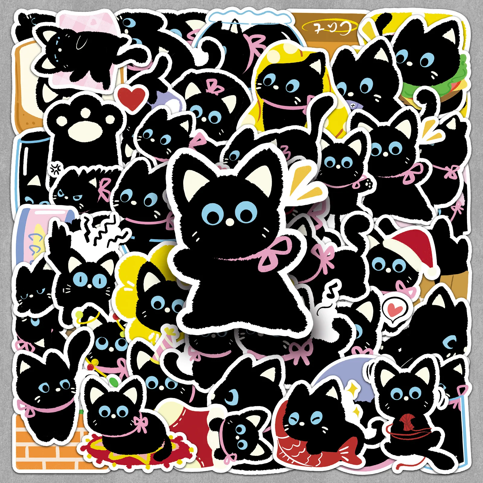 

50PCS Black Cat Hand Drawn Style Cute Kitten Cute Pet DIY Graffiti Decoration Laptop Guitar Suitcase Waterproof Sticker Kids Toy