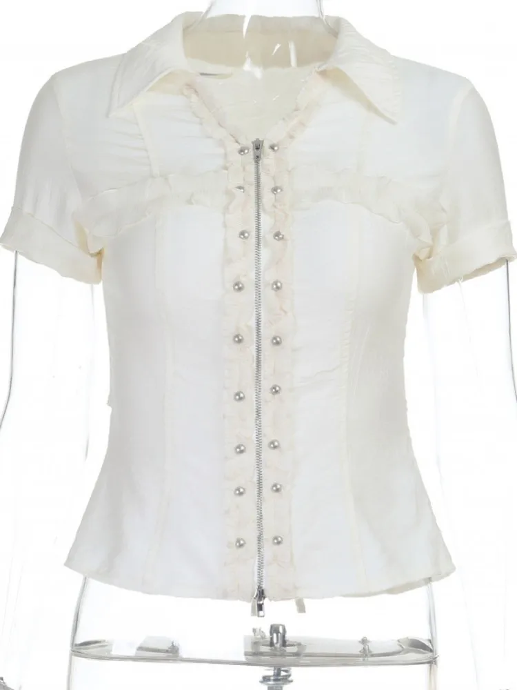 Blusas Góticas de Estilo Oscuro para Mujer, Blusa de Verano de Manga Corta, Camisa Elegante Gótica para Mujer, Blusa de Trabajo, Blusas Mujer de Moda