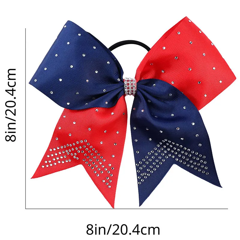 2Pcs Cheerleading Bow Hair Bands Girls Rhinestone Hair Rope Ponytail Holder Elastic Hair Ribbons Headwear Hair Accessories