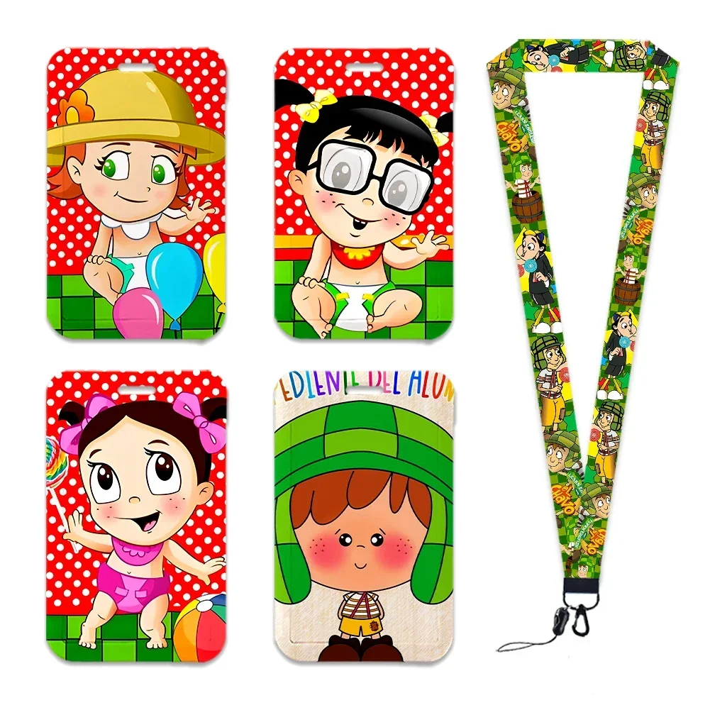 Mexico Cartoon Boy Girl El ID Card Holders Lanyards Door Pass Card Case Hanging Rope Badge Holder Neck Strap Card Badge Gift