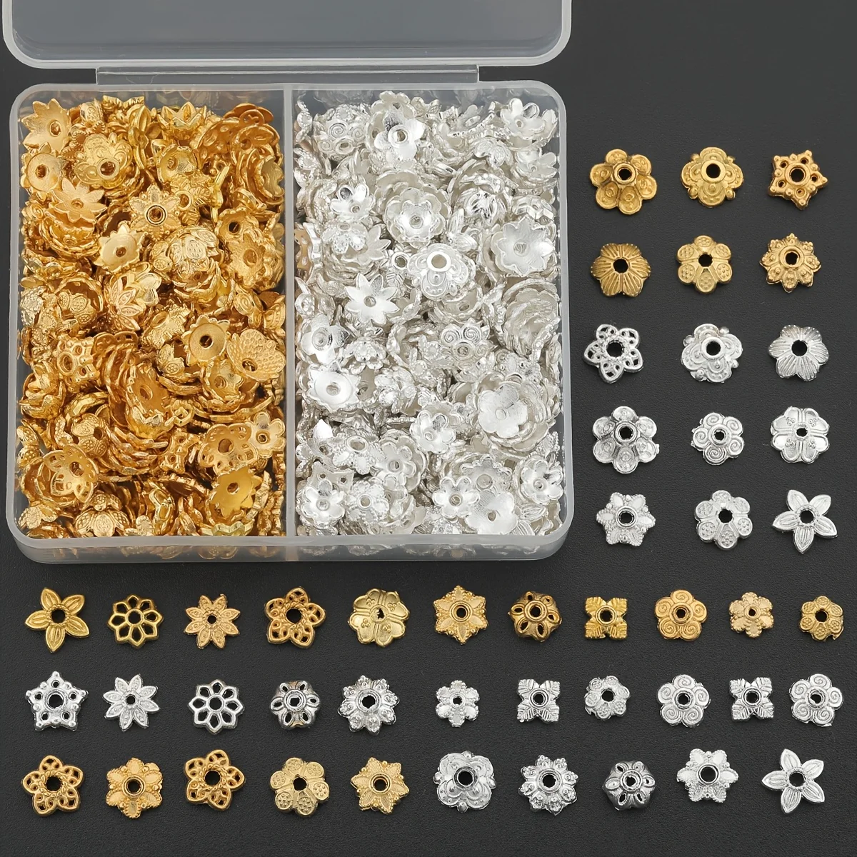 300 PCS Randomly Mixed Styles Alloy Hollow Flower Petal Beads for DIY Bracelets, Necklaces, Earrings and Jewelry Making