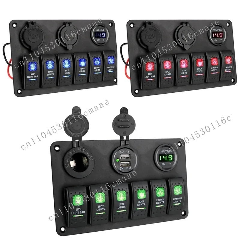 RV Yacht 6 + 3 Car Retrofit Position Combination Panel Switch Rocker Switch Voltmeter Power Supply Female with USB