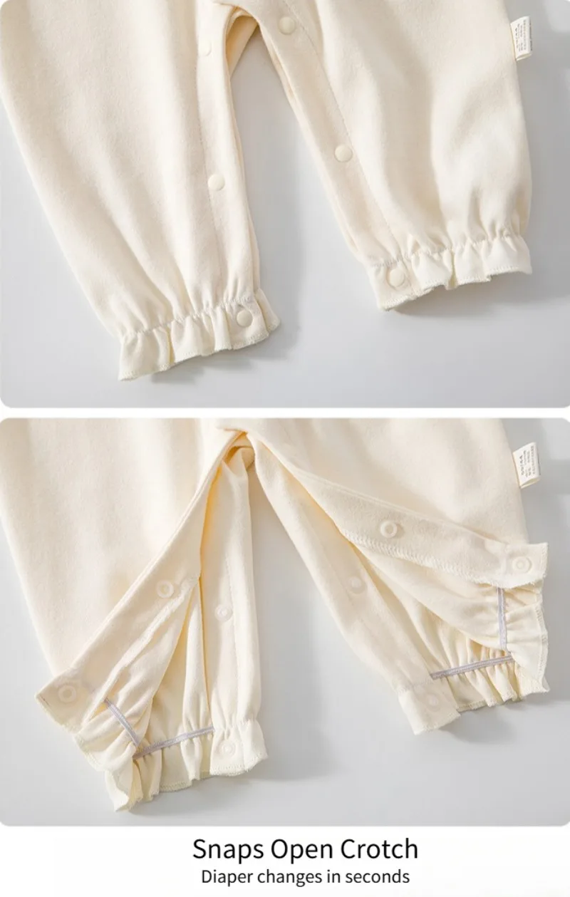 Weicher Baumwoll-Baby-Strampler für Mädchen, Langarm mit Rüschenmanschetten, Rundhalsausschnitt, Neugeborenen-Overall, Frühling Herbst 0-18M – Detail 12