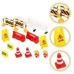 14 Pcs Traffic Road Sign Barricade Miniature Roadblocks Toys Construction Site Educational Signs Cone