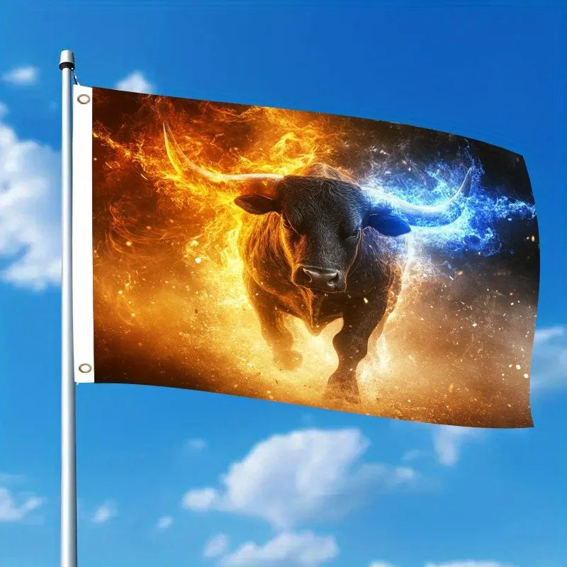Fire and Ice Angry Bull Flag Outdoor Courtyard Decoration Heavy Duty Polyester