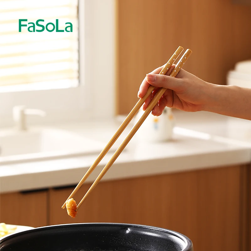 FaSoLa Extra Long Reusable Bamboo Noodles Kitchen Chinese Food Cooking Chopsticks Natural Frying Chopsticks 13 Inches Brown