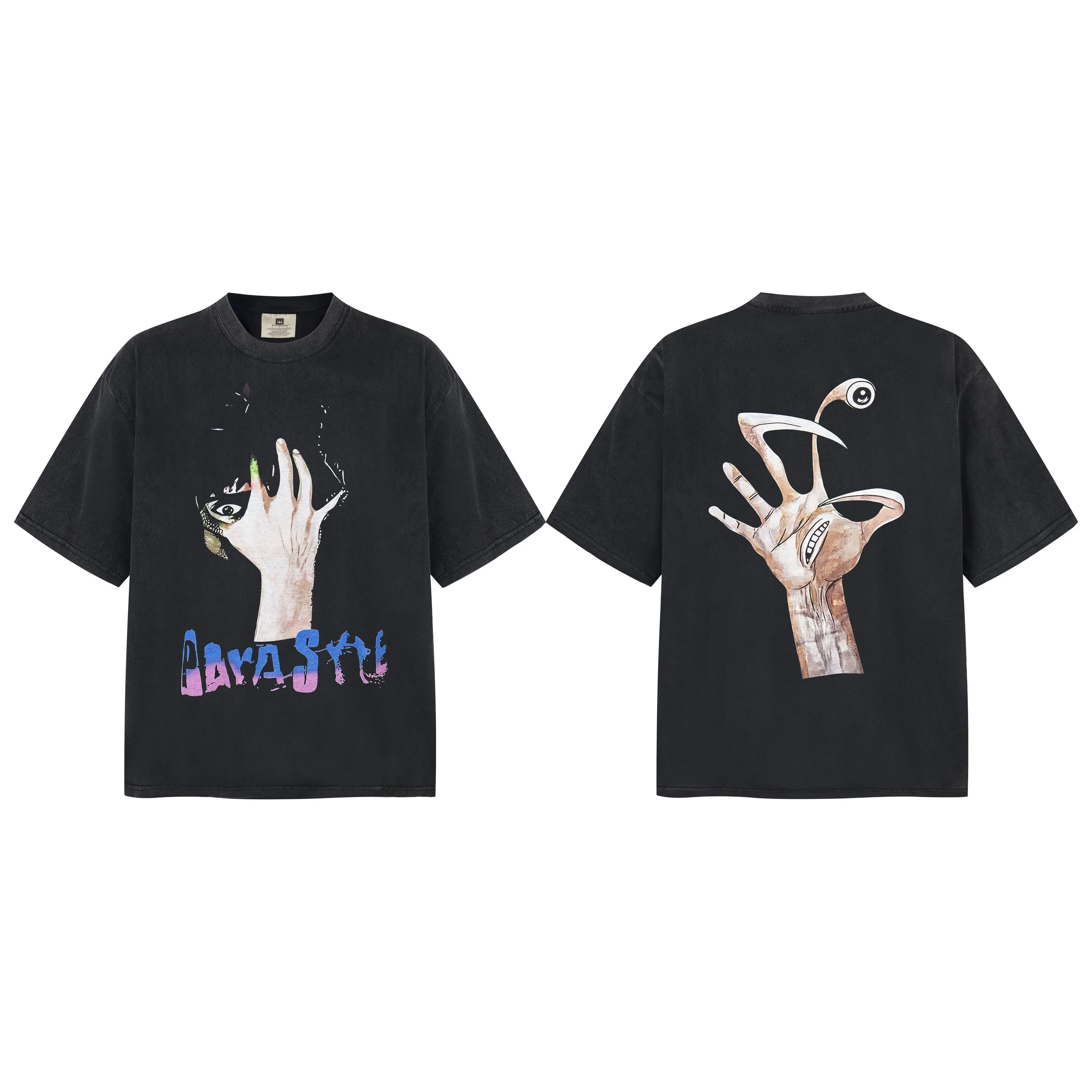 

Kanye West Vintage Cotton StreetWear Hip Hop Parasyte Old washed double-sided printing Tops Tee T-shirt For Men Clothing