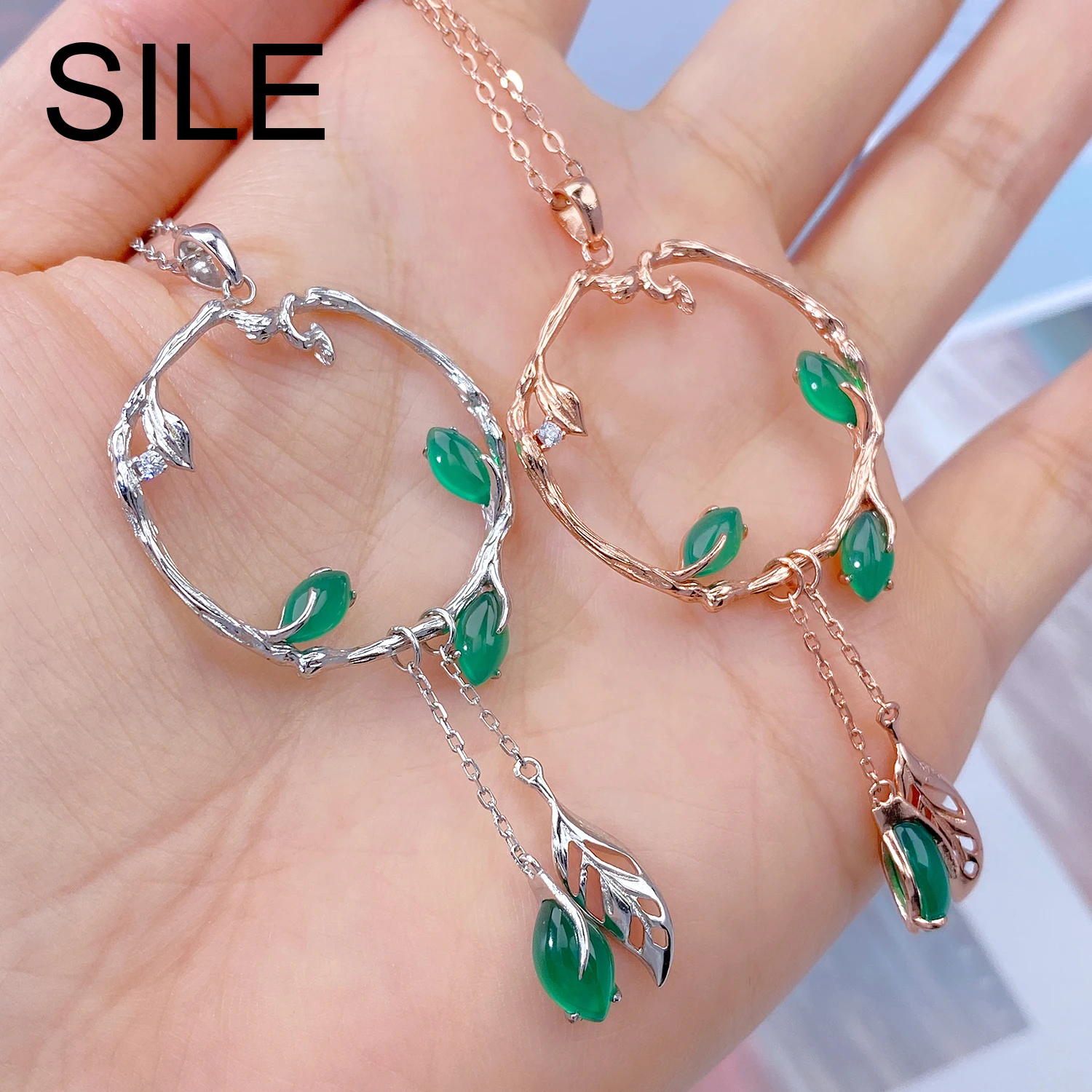 SILE Round Thorns Rattan Pendants For Women 100% 925 Sterling Silver Luxury Necklaces Fine Jewelry Natural Chalcedony Neck Chain