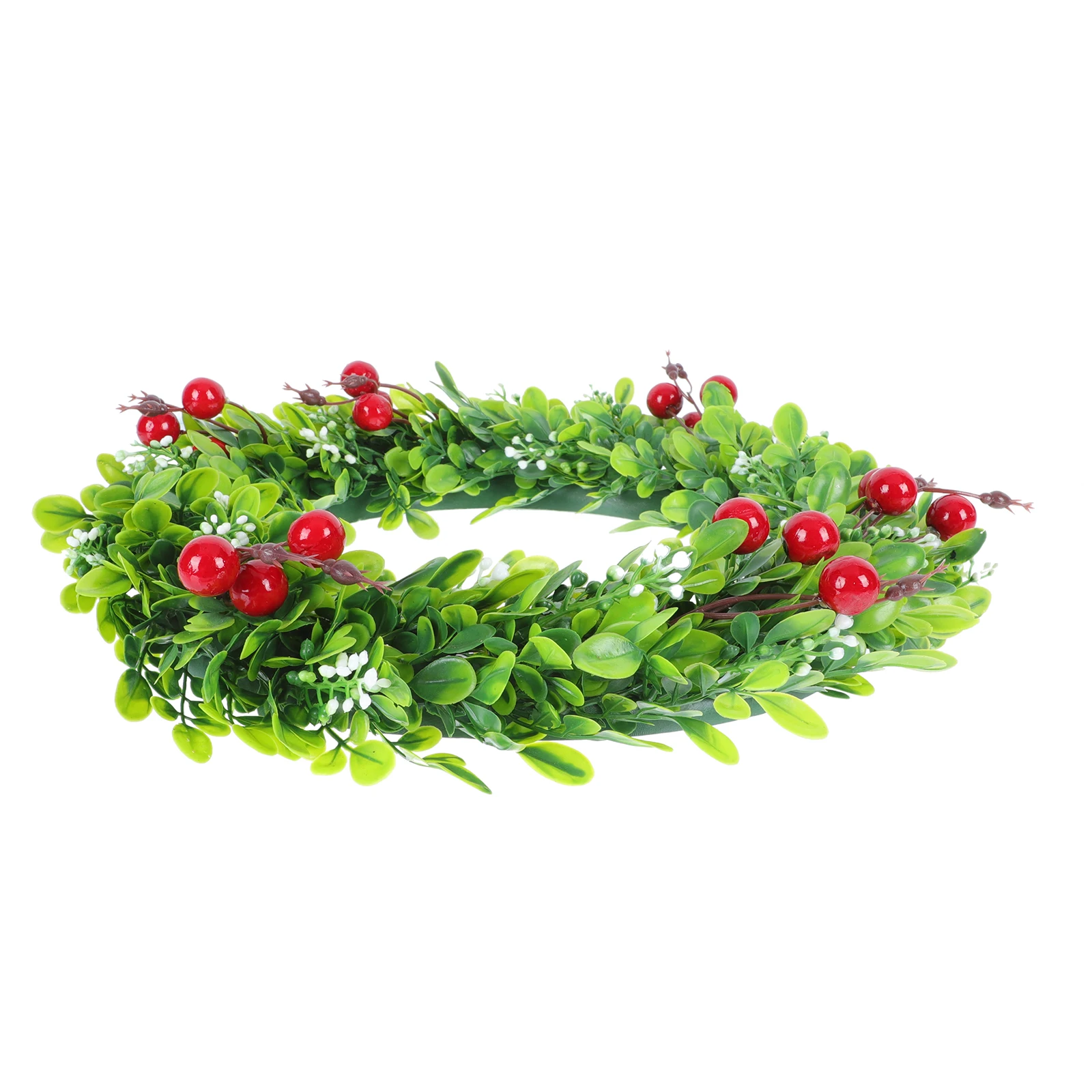 

1pc Artificial Wreath 40cm Christmas Garland Decoration Plastic Red Berry Green Leaf Year Round Pendant Festive Door Hanging