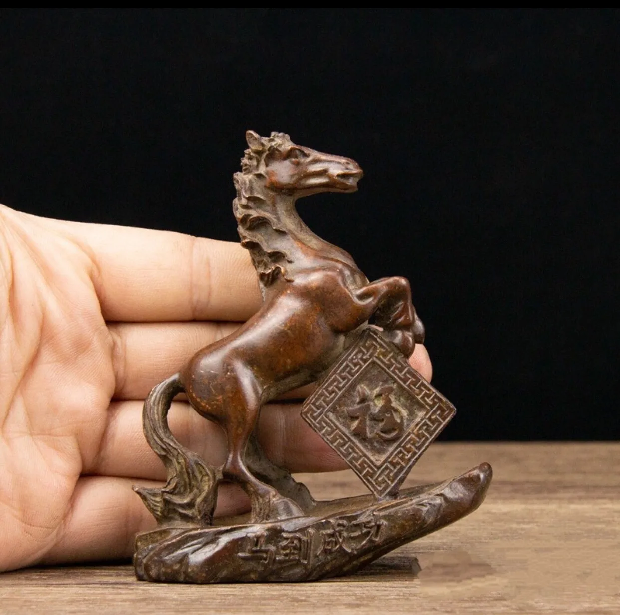 

Китайская антикварная твердая статуя с изображением удачи, лошадь для успеха, украшение, ремесло