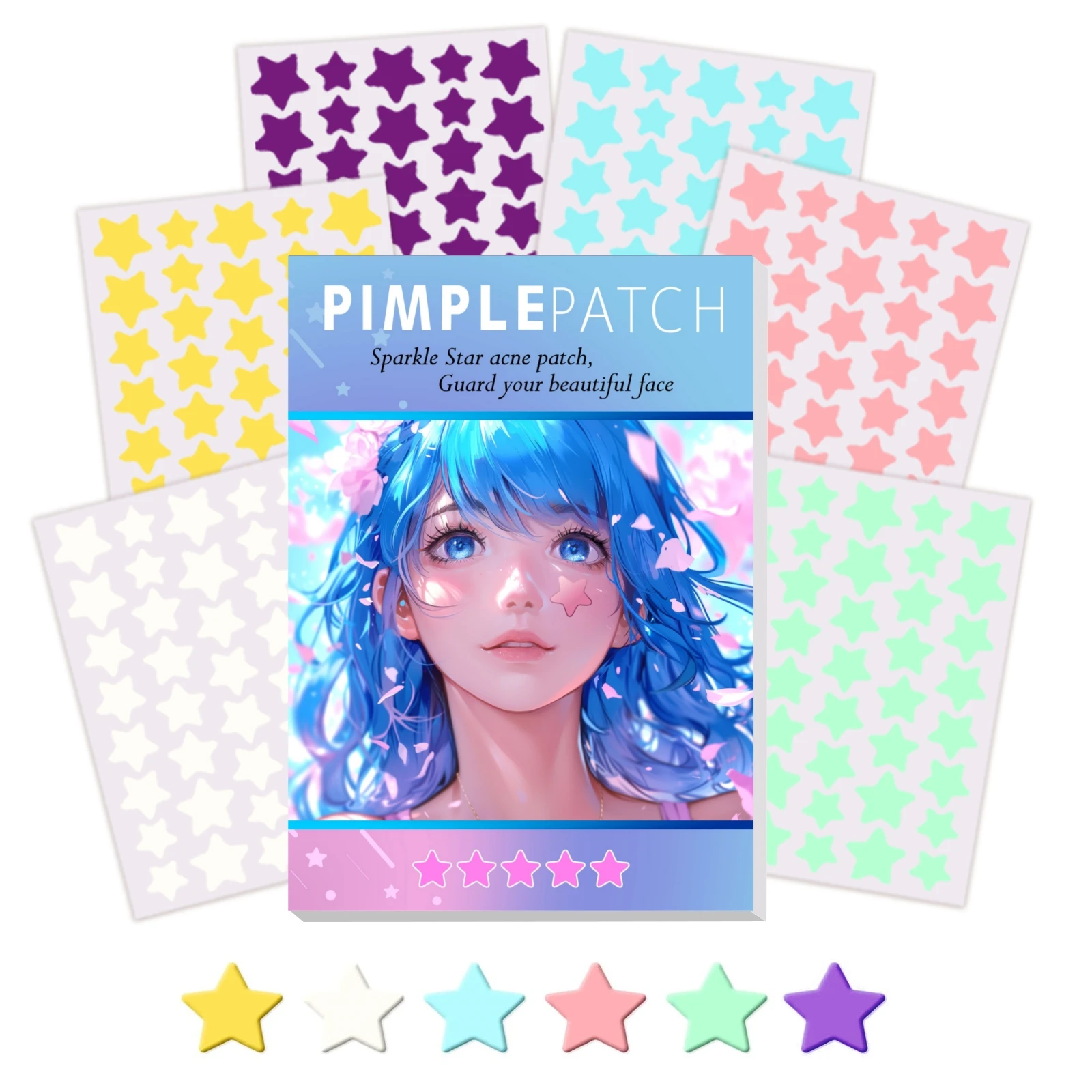 240-Piece Hydrogel Acne Patches Six-Colour Star-Shaped Assortment Infused with Tea Tree Essential Oil Beauty Care Set