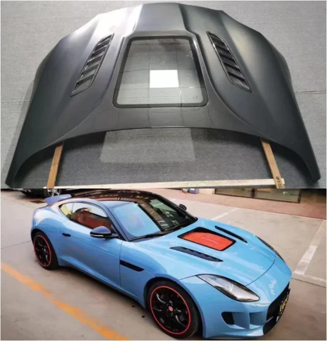 New！ FRP/ Real Carbon Fiber Transparent Bonnet For Jaguar F-TYPE 2013 2014 2015 2016 2017 2018 2019 Front Engine Hood Vent Cover 