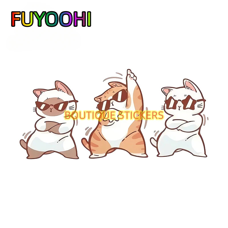 FUYOOHI Dancing Cat Cool Funky Cute Car Stickers Vinyl Cartoon Decals Car Label Laptop Bumper Decor Simple