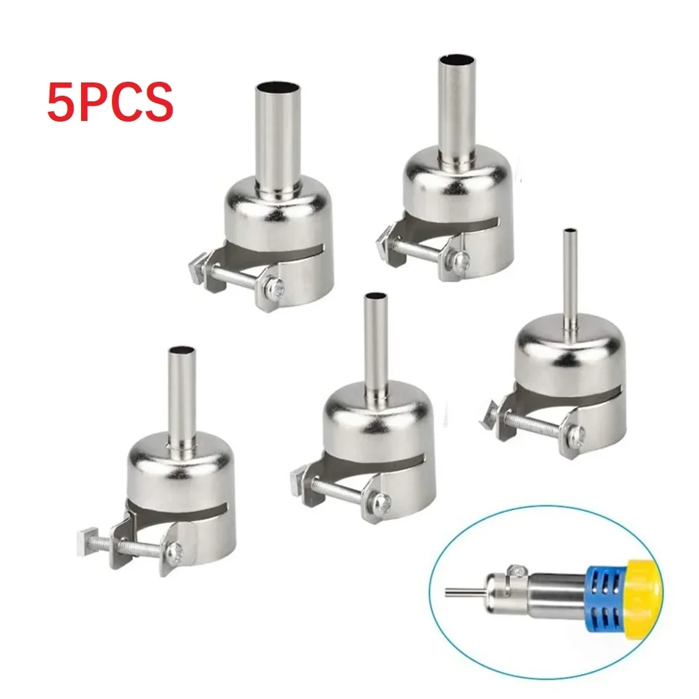 Air Gun Stations Welding Nozzle 3/5/6/8/10MM 5pcs Durable Silver Stainless Steel 850 852D Series Hot Air Stations