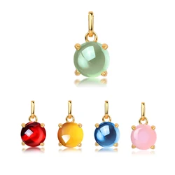 ALLNOEL Real 925 Sterling Silver Pendant For Women Pink Blue Yellow Green Synthetic Crystal Gold Plated Gifts Jewelry No Chain