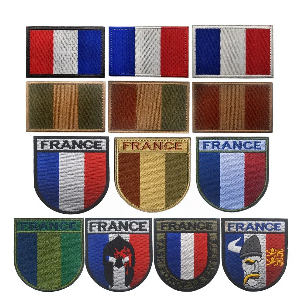 France Flag Embroidered Patches French Emblem IR Infrared Reflective Tactical Badge Armband For Bag Cap Hook&Loop Patch