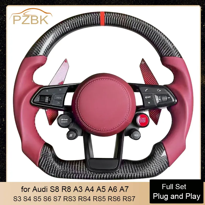 4 Start Button Carbon Car Steering Wheel for Audi S8 R8 A3 A4 A5 A6 A7 Q5 Q7 Q8 S3 S4 S5 S6 S7 RS3 RS4 RS5 RS6 RS7 OEM Any Color