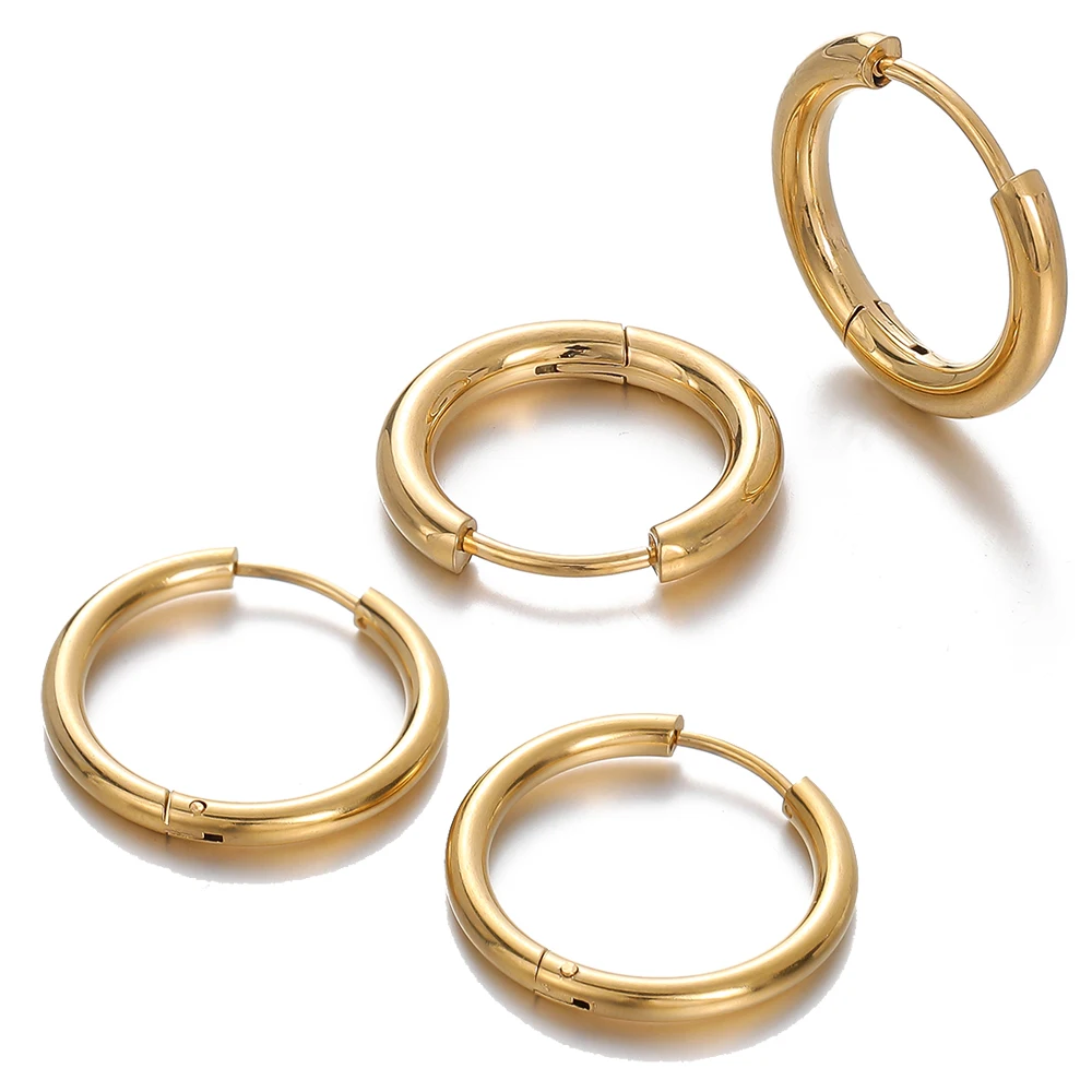 2 uds. Pendientes de aro de acero inoxidable de 8/10/12/14/16/18mm para mujer y hombre, pendientes redondos pequeños de color dorado, accesorios para hacer joyas para niñas
